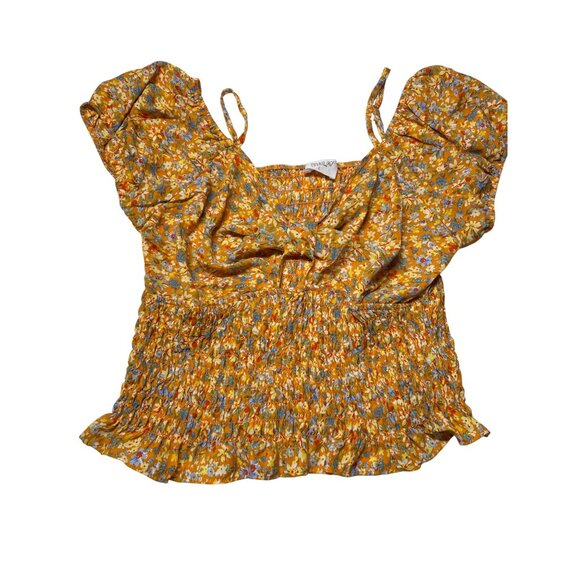 Women's Sienna Sky Large Top Floral Smocked Crop With Adjustable Straps Yellow/B - Picture 7 of 12